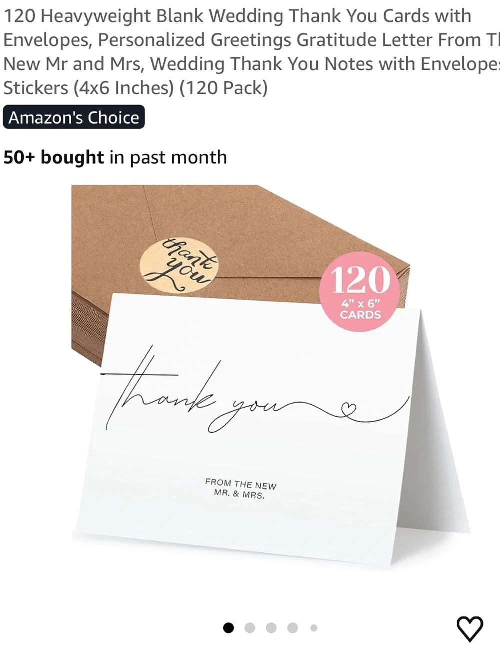 Amazon Thank You Cards Set with Kraft Envelopes and Gold Stickers